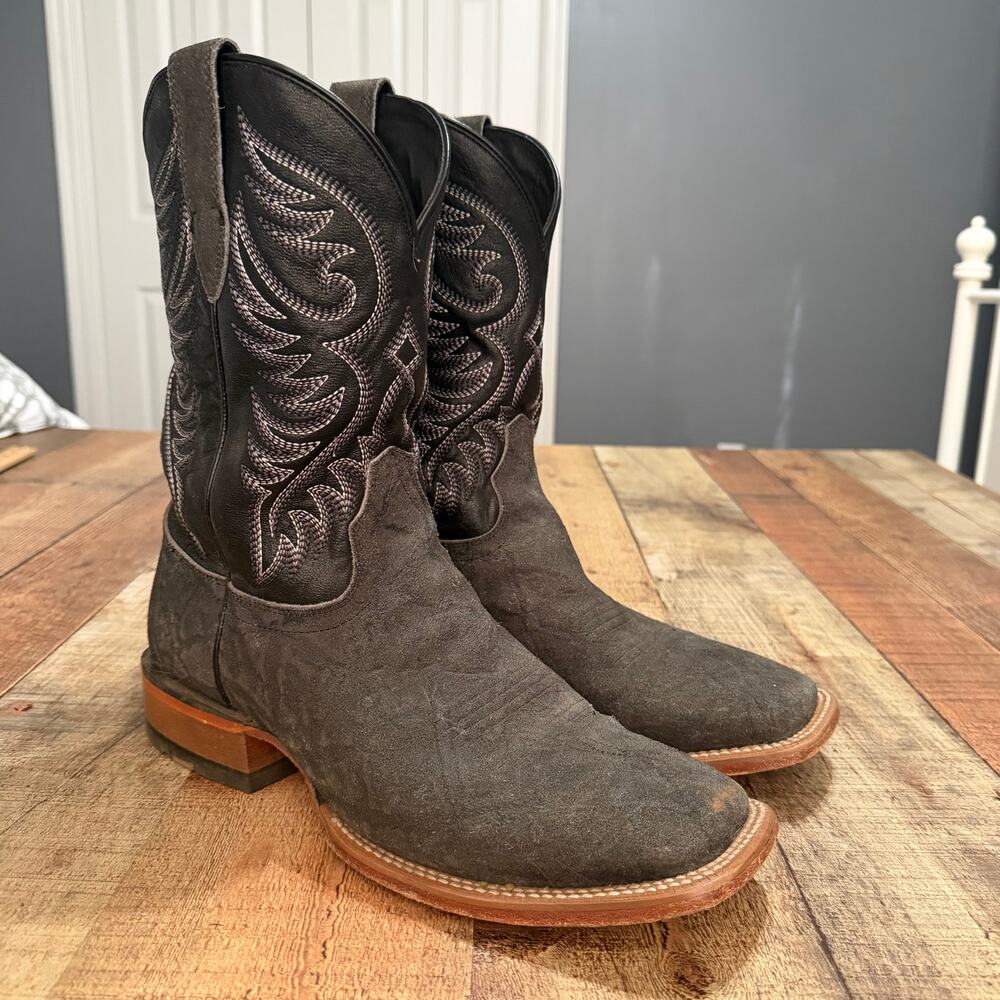Ariat Black Elephant Roughout Wiley Boots Sz 11.5 D Cowboy Western Square Toe - Picture 3 of 8
